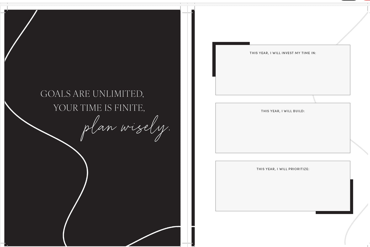 2027 Planner Pages showing, two-page goal setting spread in spacious 7.5 x 10 format with goal setting prompts.